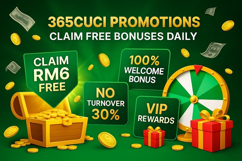 365CUCI promotions overview banner with daily free bonuses